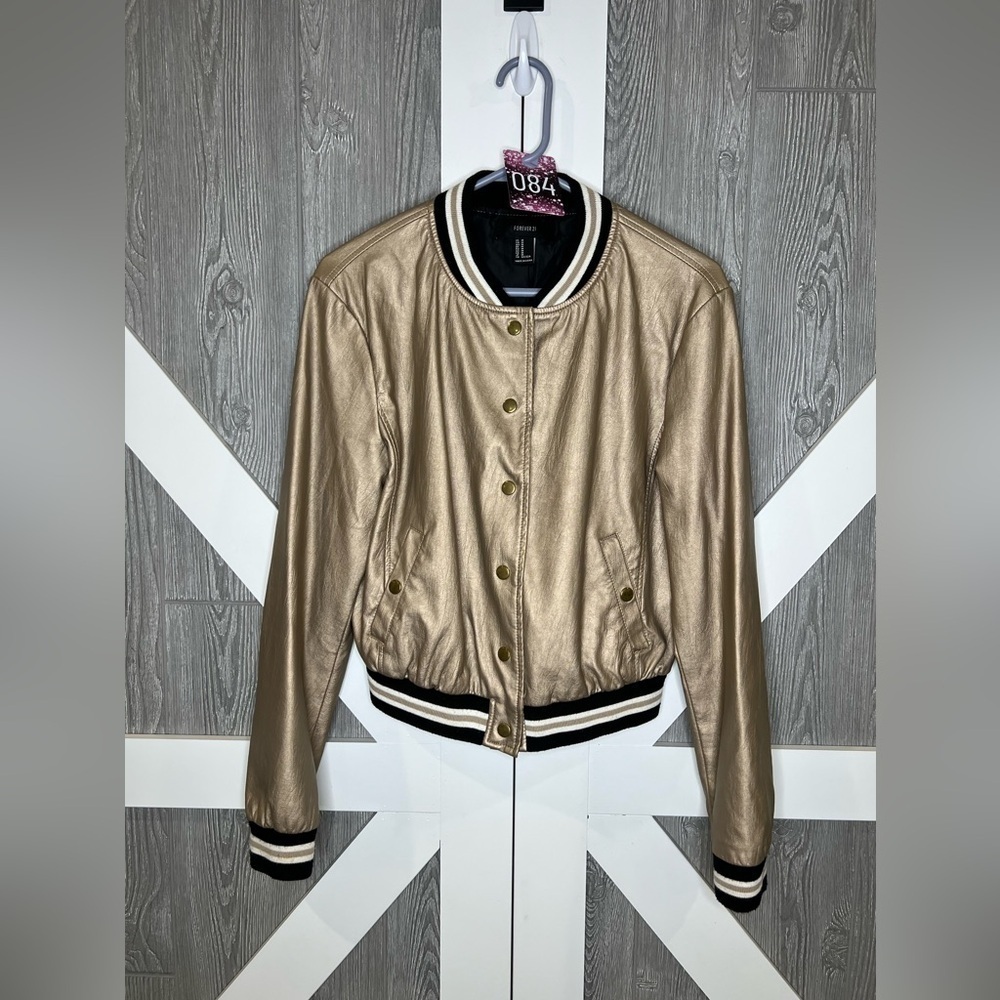 084. Forever 21 faux leather jacket gold m